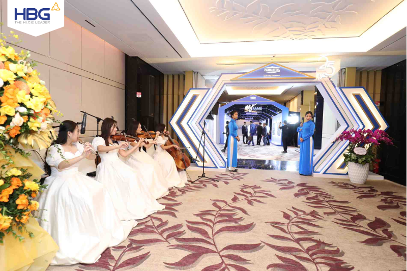 A string quartet band performed to welcome guests at the event entrance area