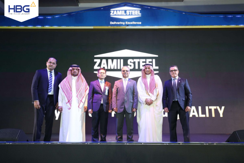 VIP guests at the event from left to right: General Director of Zamil Steel Buildings Vietnam - Mr. Krishnakanth Kodukula; CEO of Zamil Industrial Group - Mr. Mohammed Al-Sahib; Director of the Middle East - Africa Department, Ministry of Foreign Affairs - Mr. Bui Ha Nam; Chairman of Zamil Industrial Group - Mr. Abdulla Al Zamil; Ambassador of the Kingdom of Saudi Arabia to Vietnam - Mr. Mohammed Ismaeil A. Dahlwy; Chairman of global Zamil Steel Group - Mr. Nawaf Al Zamil.